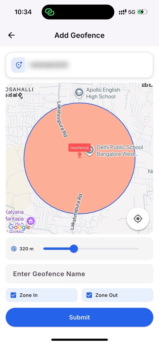 LYRA mobile app geofence creation with a radius on the map