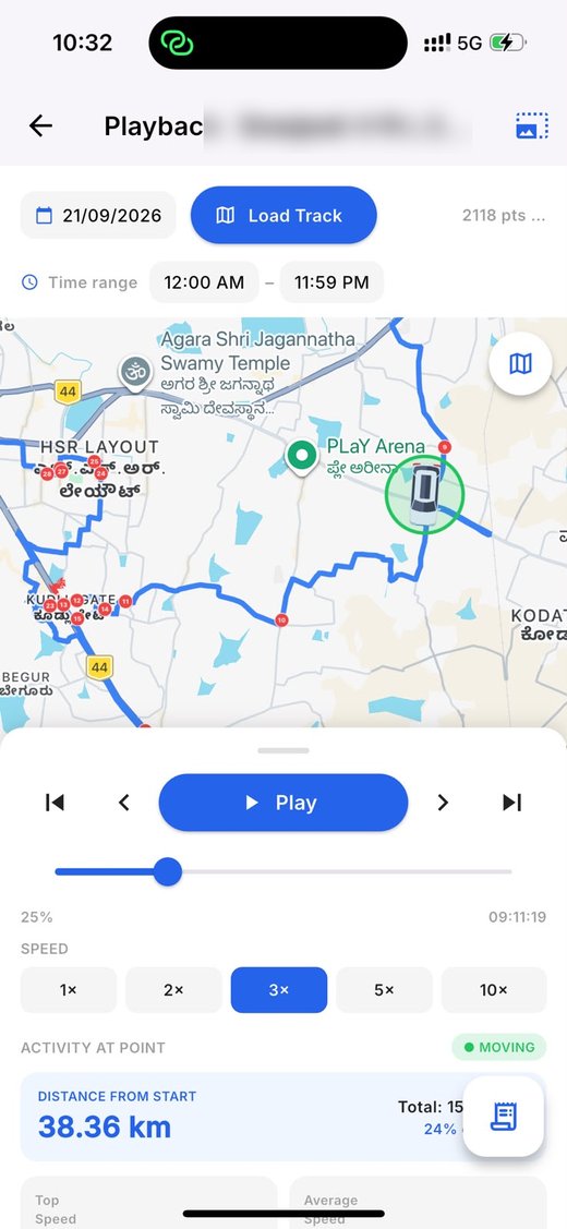LYRA mobile app trip playback with speed controls