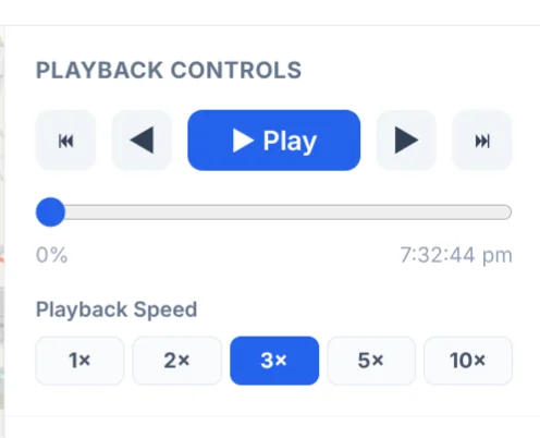 Playback controls with play, step and speed selector
